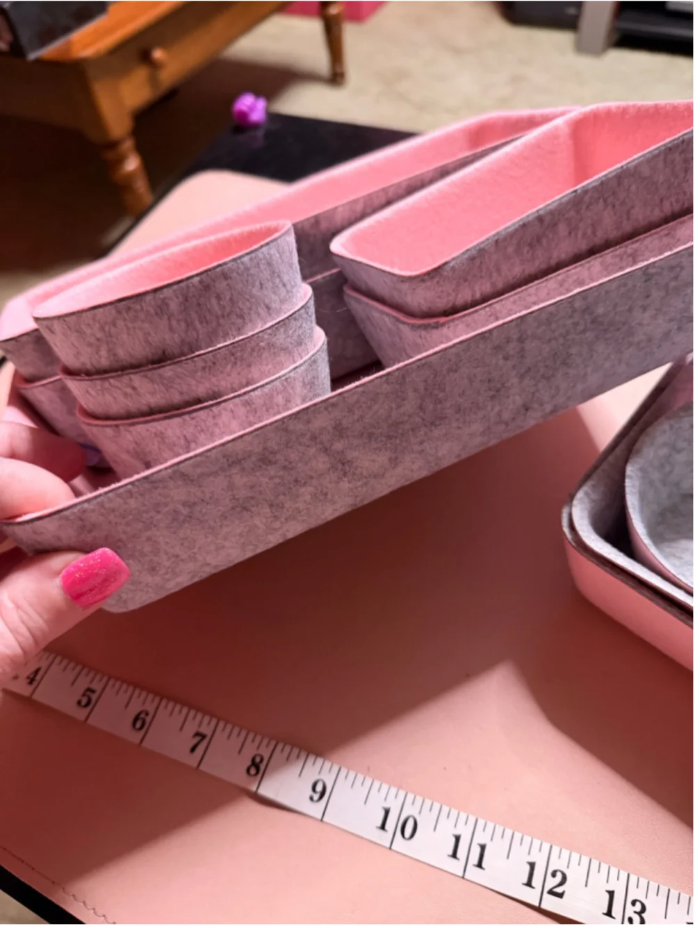 Pink & Gray Felt Drawer Organizers NEW 16 Pieces